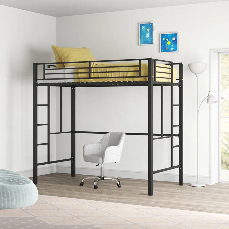 Metal Loft Bed with Built-In Ladder Scandinavian Kids Bed with Open Frame