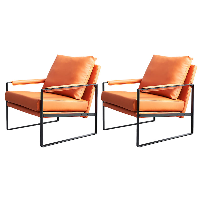 Orange Leather Lounge Chair Arms Included Chair for Living Room