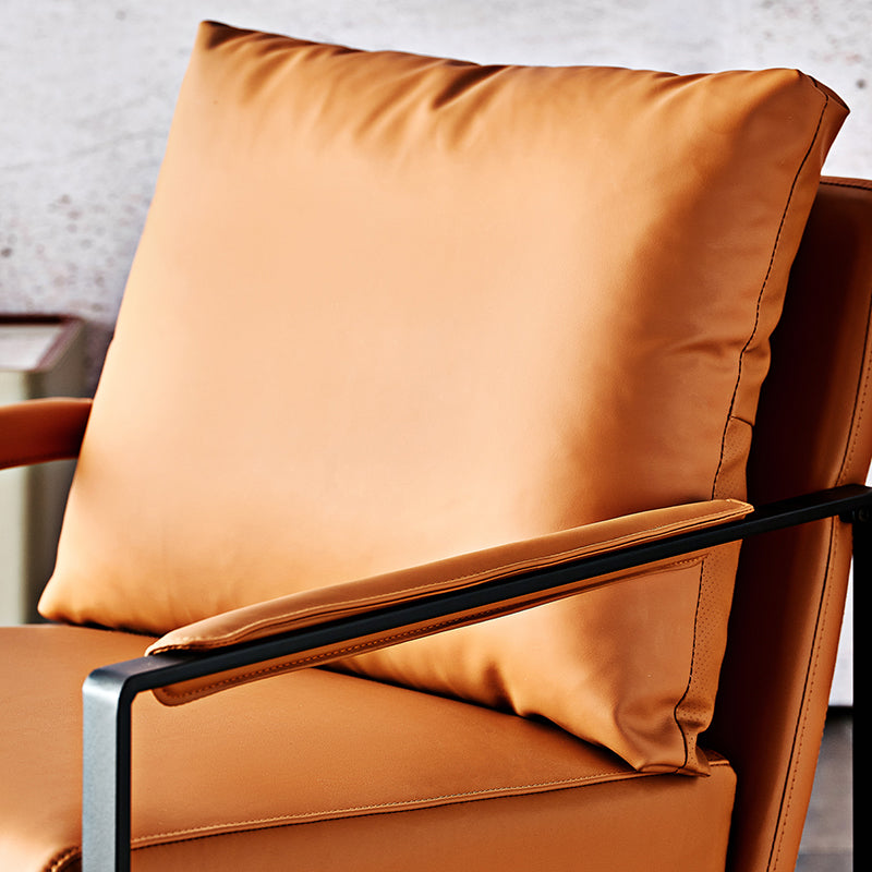 Orange Leather Lounge Chair Arms Included Chair for Living Room