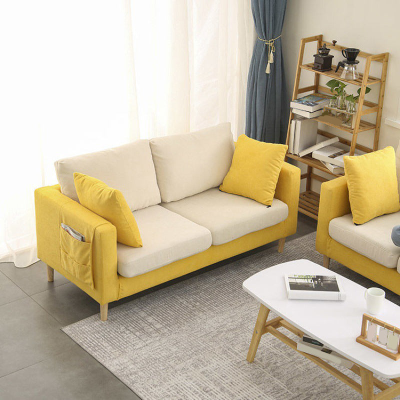 Scandinavian 24.4" Wide Pillows Back Loveseat Square Arm Convertible Sofa