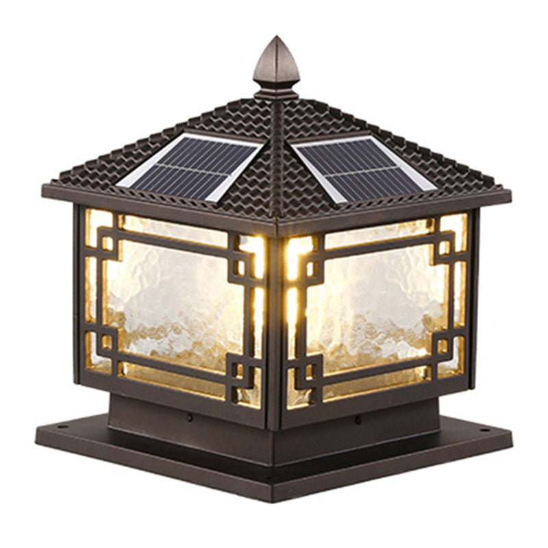 Modern Pillar Light Glass Shade LED Solar Lighting Fixture for Backyard