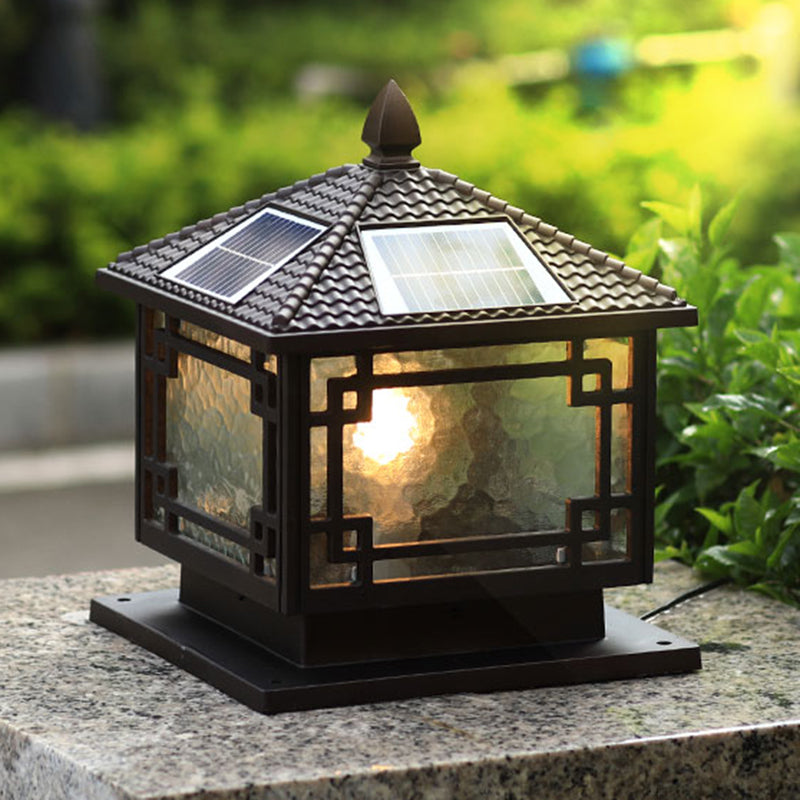 Modern Pillar Light Glass Shade LED Solar Lighting Fixture for Backyard