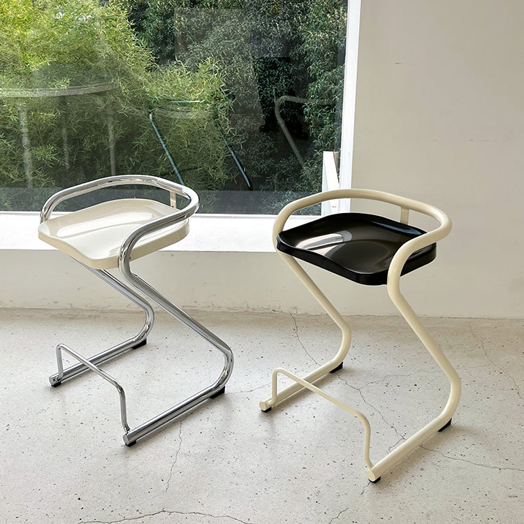Contoured Seat Dining Stool Low Back Bar Stool with Metal Base