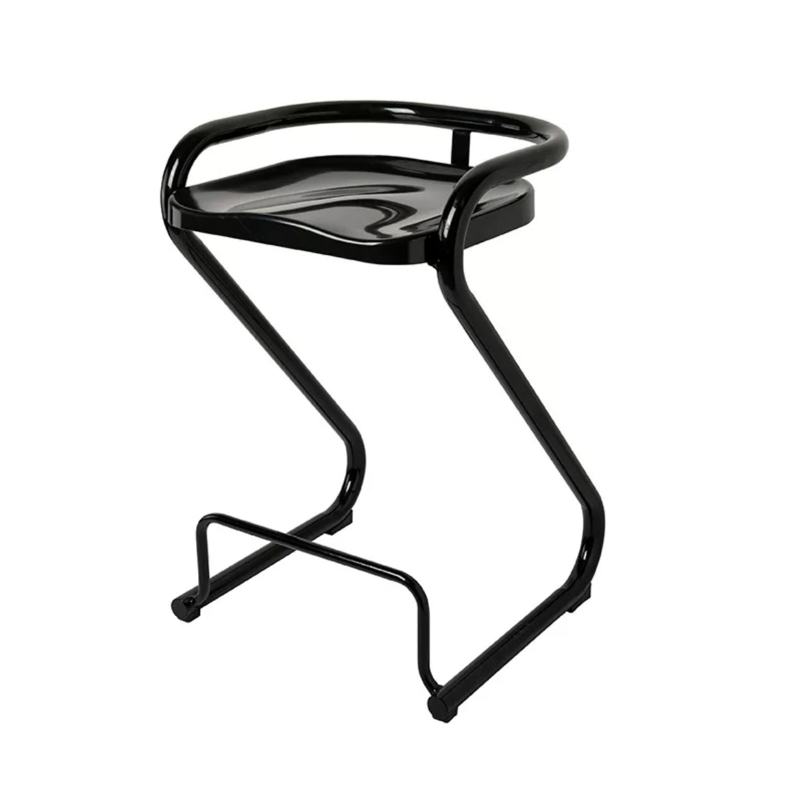 Contoured Seat Dining Stool Low Back Bar Stool with Metal Base