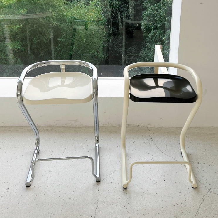 Contoured Seat Dining Stool Low Back Bar Stool with Metal Base
