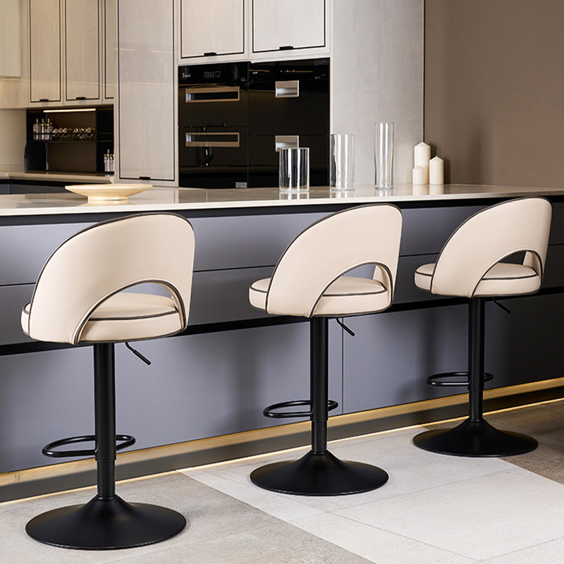Swivel Adjustable Height Bar Stools Glam Style Faux Leather Bar Stool with Black Base