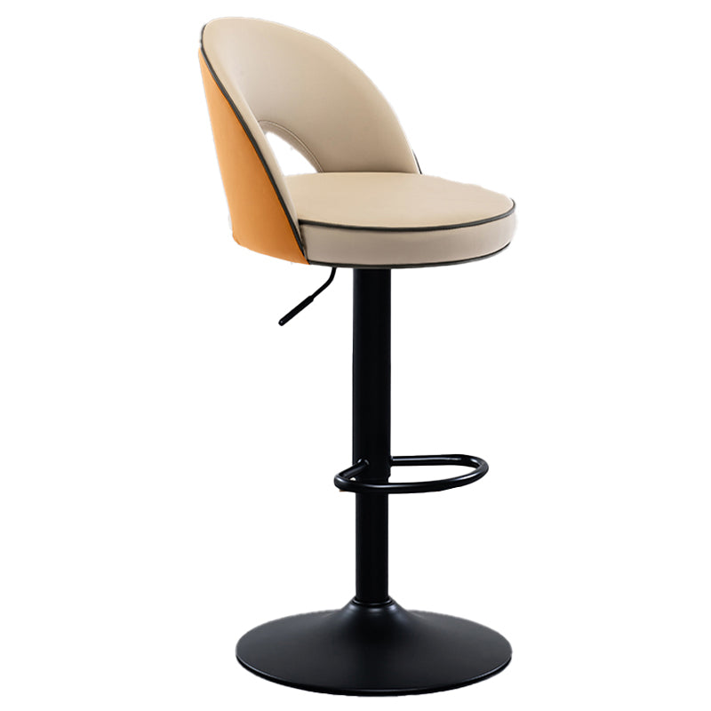 Swivel Adjustable Height Bar Stools Glam Style Faux Leather Bar Stool with Black Base