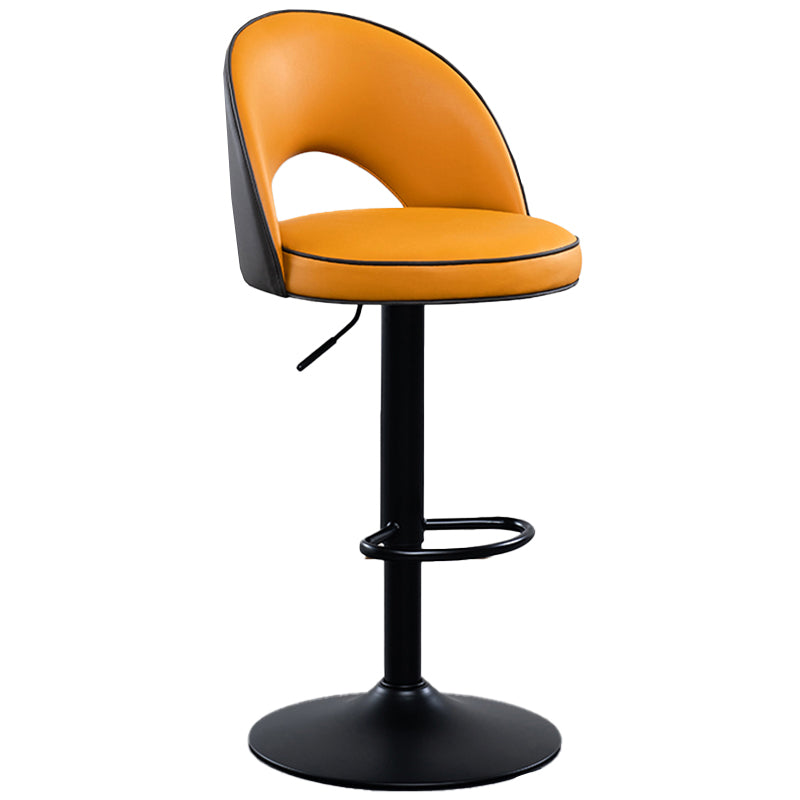 Swivel Adjustable Height Bar Stools Glam Style Faux Leather Bar Stool with Black Base