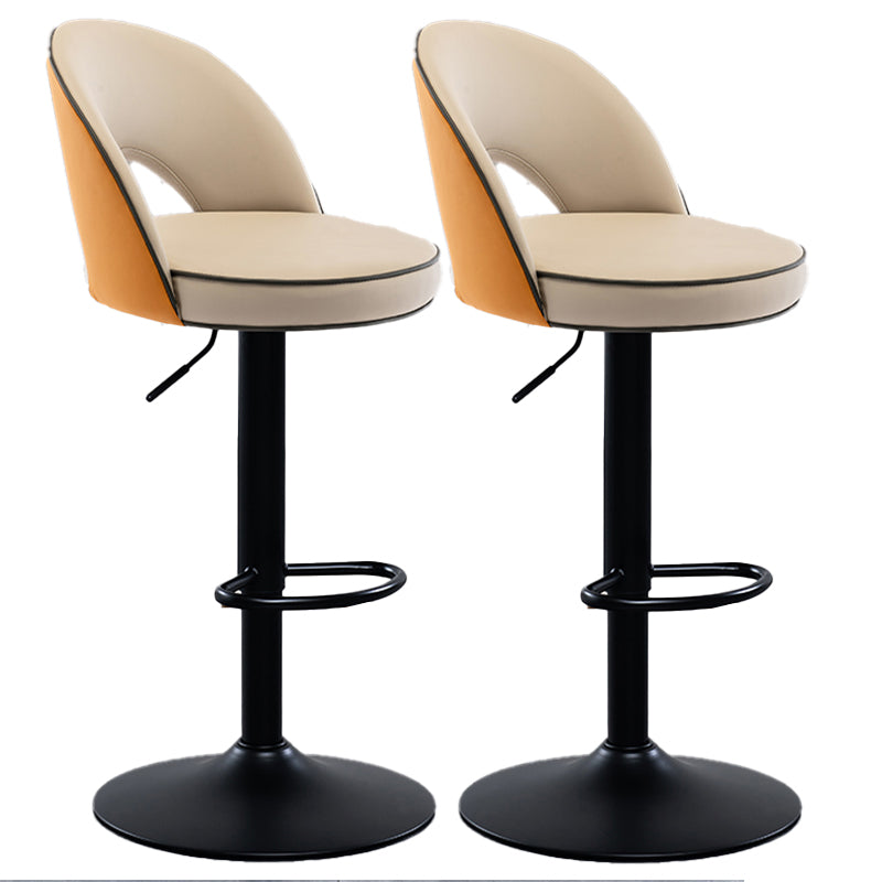 Swivel Adjustable Height Bar Stools Glam Style Faux Leather Bar Stool with Black Base