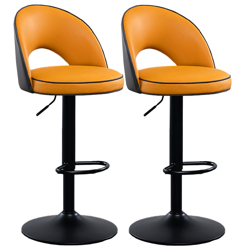 Swivel Adjustable Height Bar Stools Glam Style Faux Leather Bar Stool with Black Base