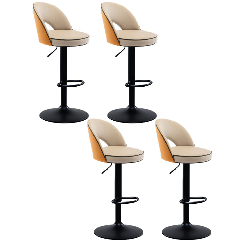Swivel Adjustable Height Bar Stools Glam Style Faux Leather Bar Stool with Black Base