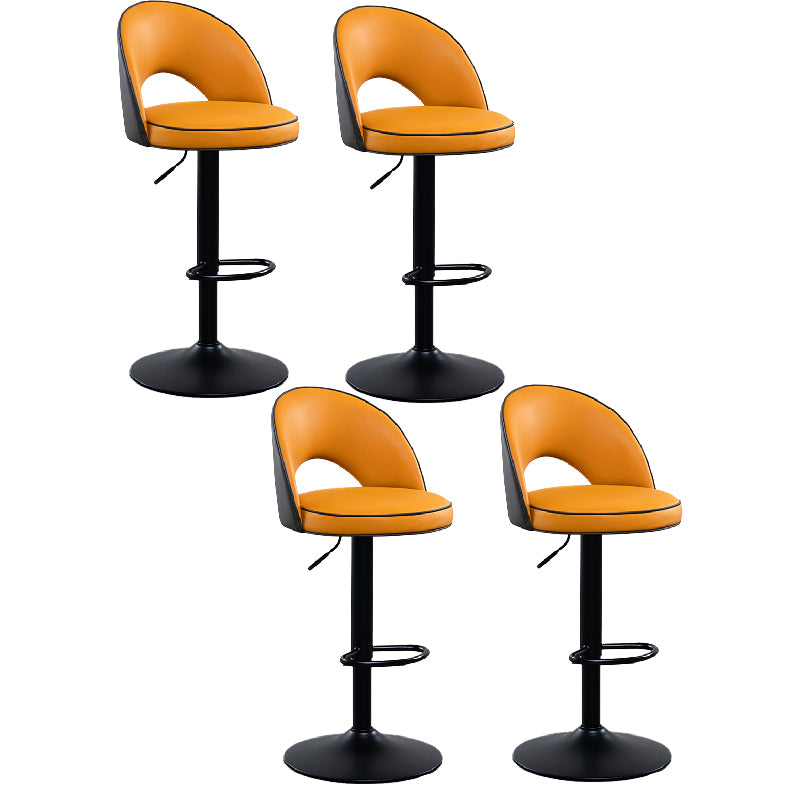 Swivel Adjustable Height Bar Stools Glam Style Faux Leather Bar Stool with Black Base