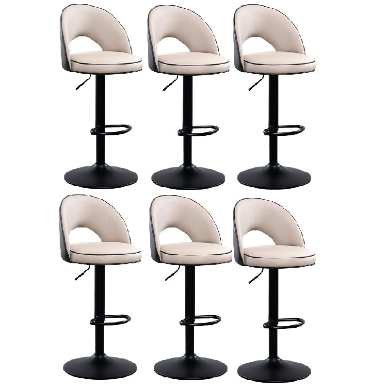 Swivel Adjustable Height Bar Stools Glam Style Faux Leather Bar Stool with Black Base