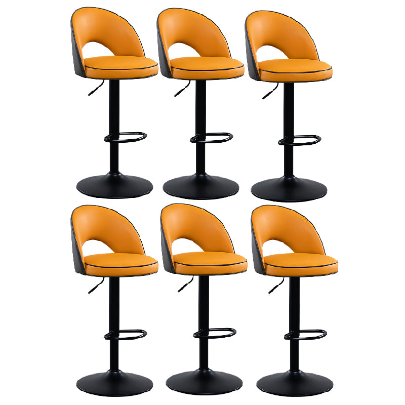 Swivel Adjustable Height Bar Stools Glam Style Faux Leather Bar Stool with Black Base