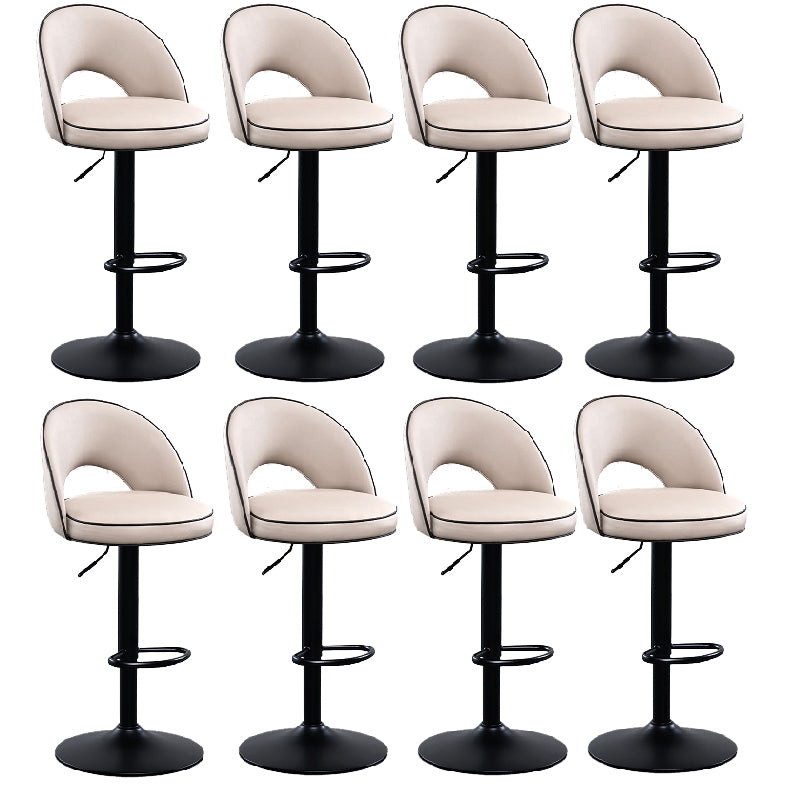 Swivel Adjustable Height Bar Stools Glam Style Faux Leather Bar Stool with Black Base