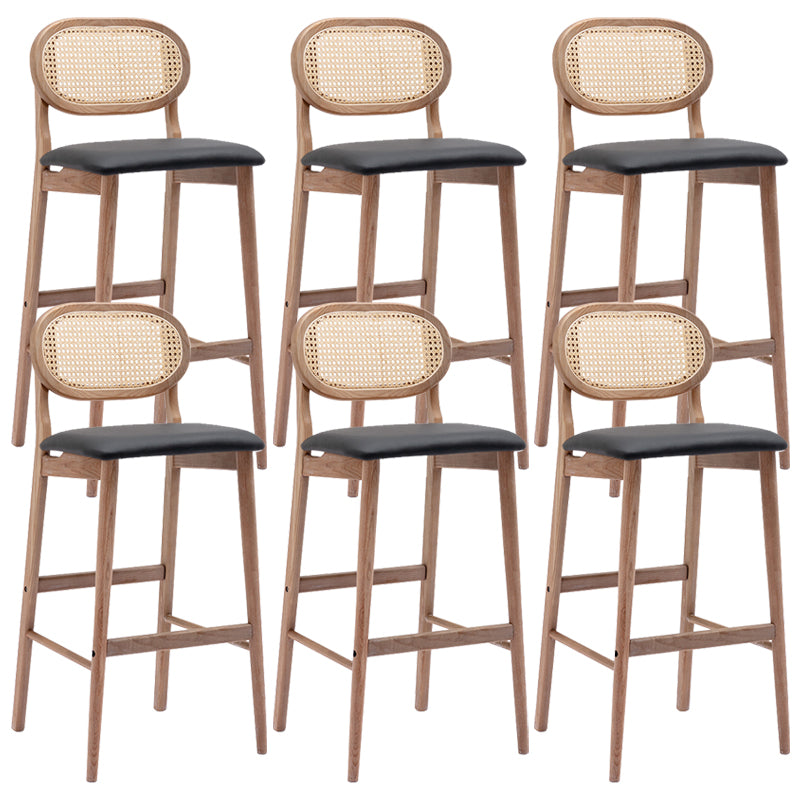 Contemporary Ash Wood Bar Stools Indoor Rattan Low Back Stool