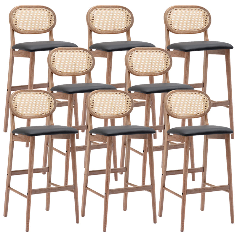Contemporary Ash Wood Bar Stools Indoor Rattan Low Back Stool