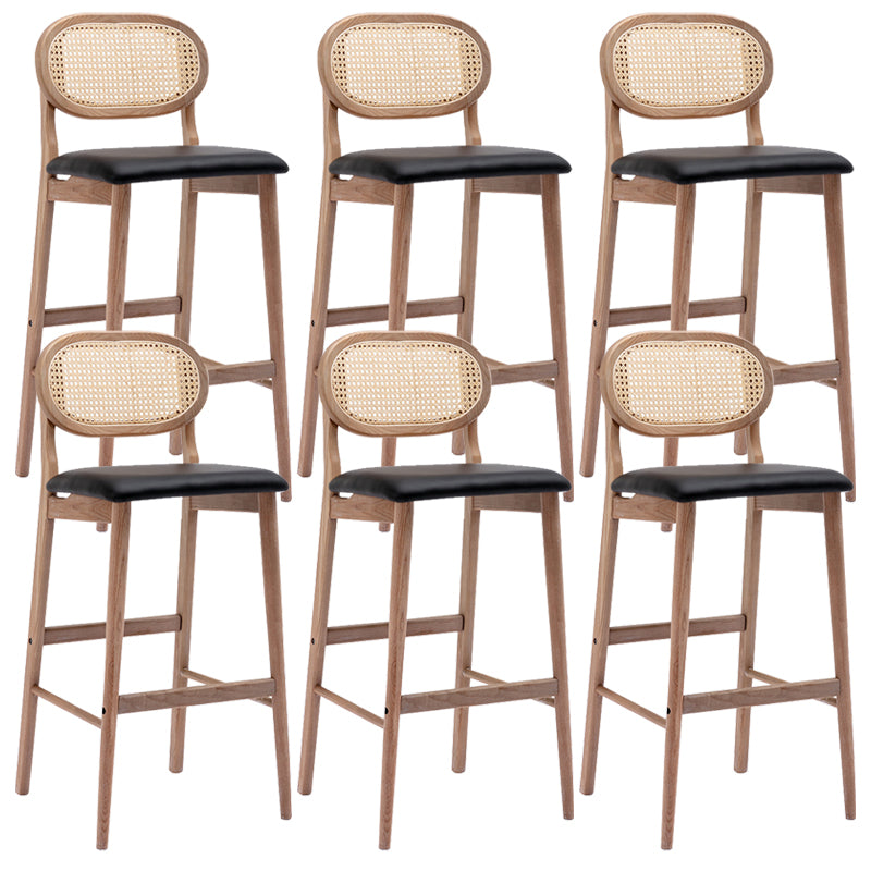 Contemporary Ash Wood Bar Stools Indoor Rattan Low Back Stool