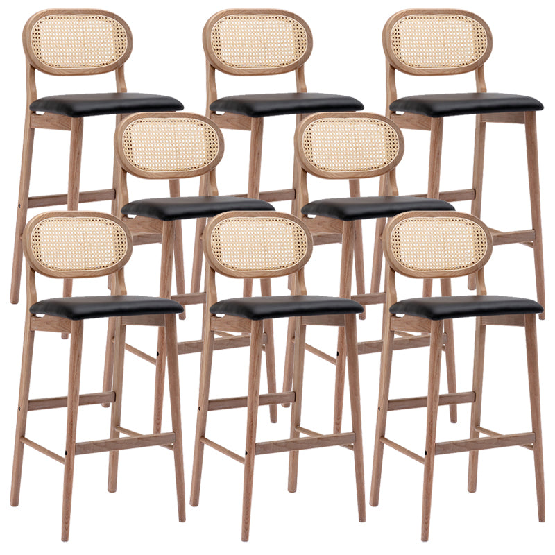 Contemporary Ash Wood Bar Stools Indoor Rattan Low Back Stool