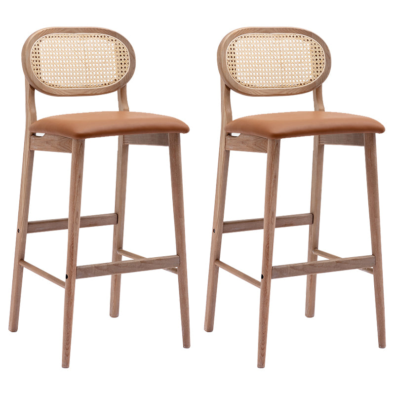 Contemporary Ash Wood Bar Stools Indoor Rattan Low Back Stool
