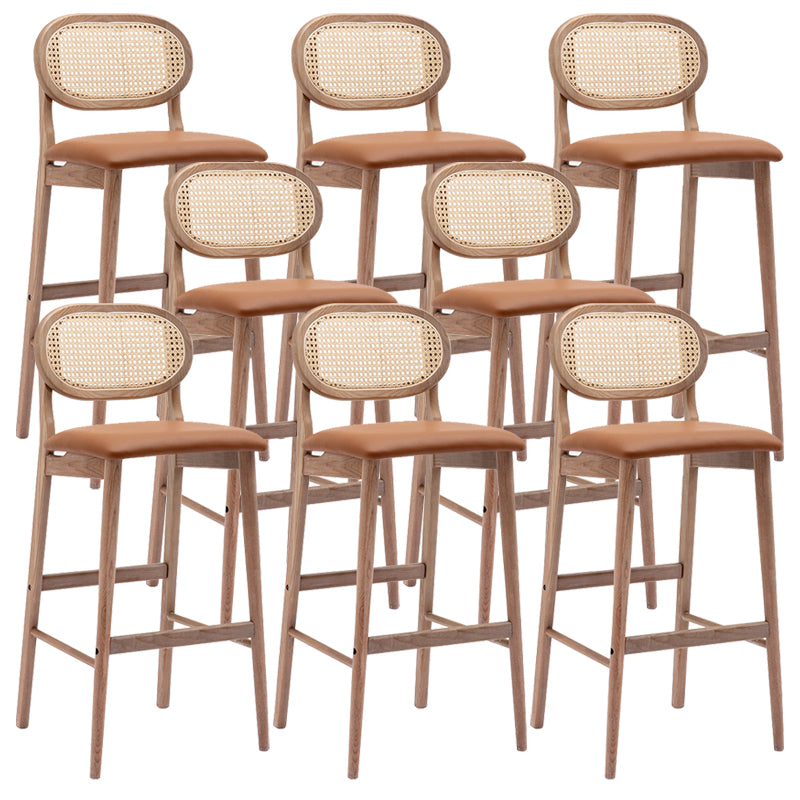 Contemporary Ash Wood Bar Stools Indoor Rattan Low Back Stool