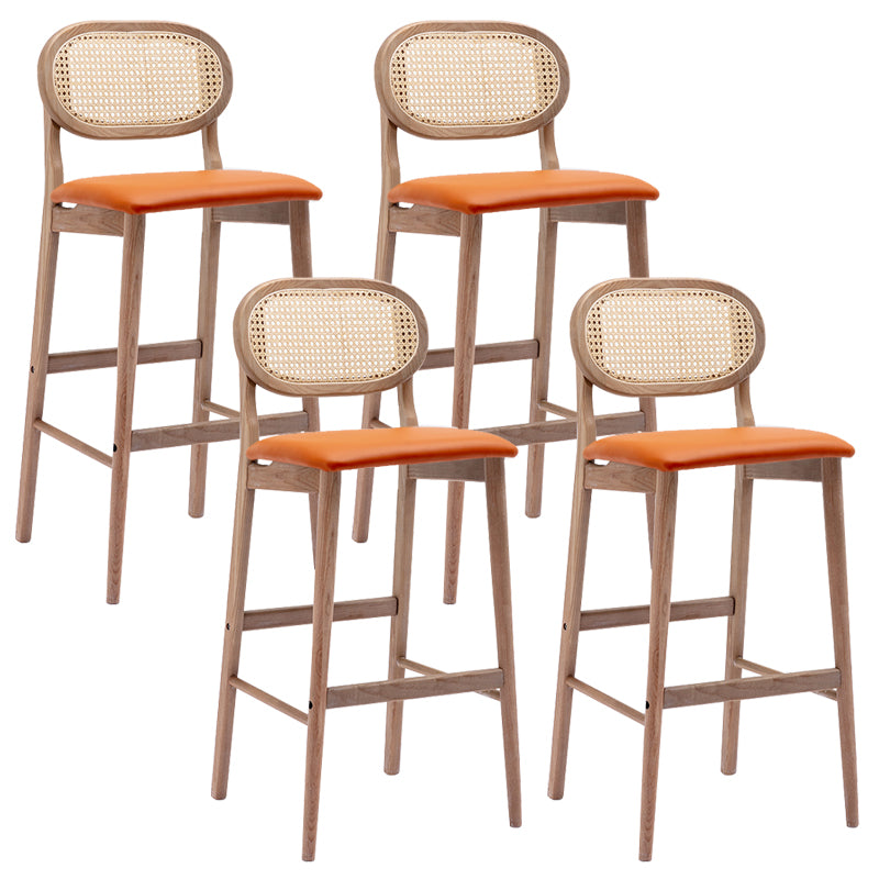 Contemporary Ash Wood Bar Stools Indoor Rattan Low Back Stool