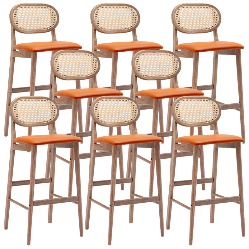 Contemporary Ash Wood Bar Stools Indoor Rattan Low Back Stool