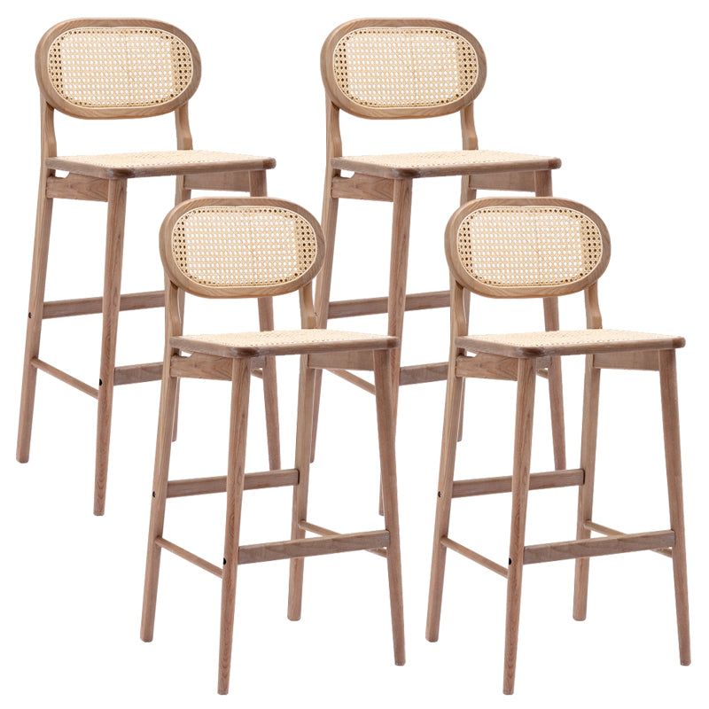 Contemporary Ash Wood Bar Stools Indoor Rattan Low Back Stool