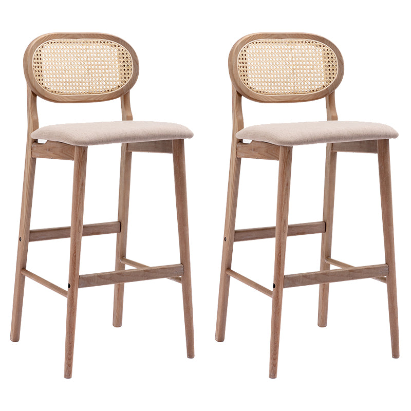 Contemporary Ash Wood Bar Stools Indoor Rattan Low Back Stool