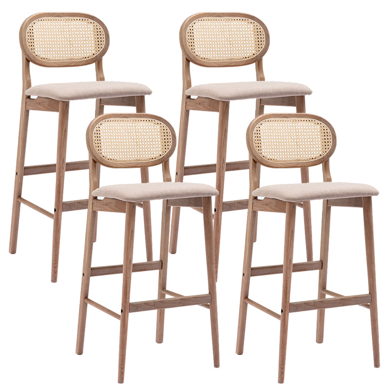Contemporary Ash Wood Bar Stools Indoor Rattan Low Back Stool