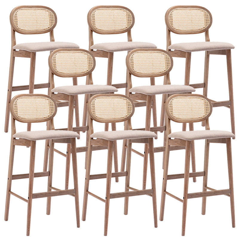 Contemporary Ash Wood Bar Stools Indoor Rattan Low Back Stool