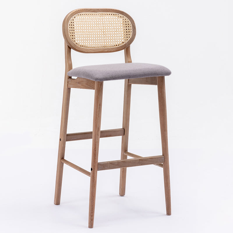 Contemporary Ash Wood Bar Stools Indoor Rattan Low Back Stool