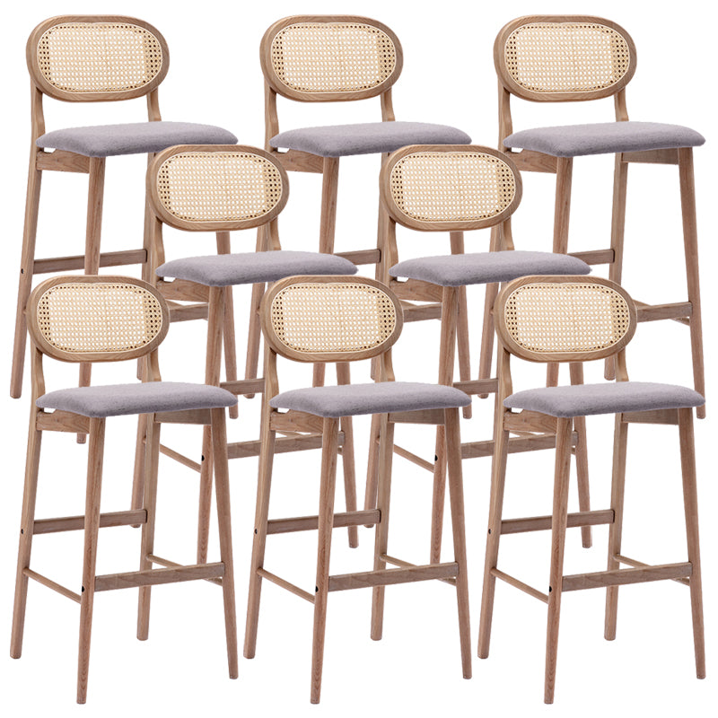 Contemporary Ash Wood Bar Stools Indoor Rattan Low Back Stool