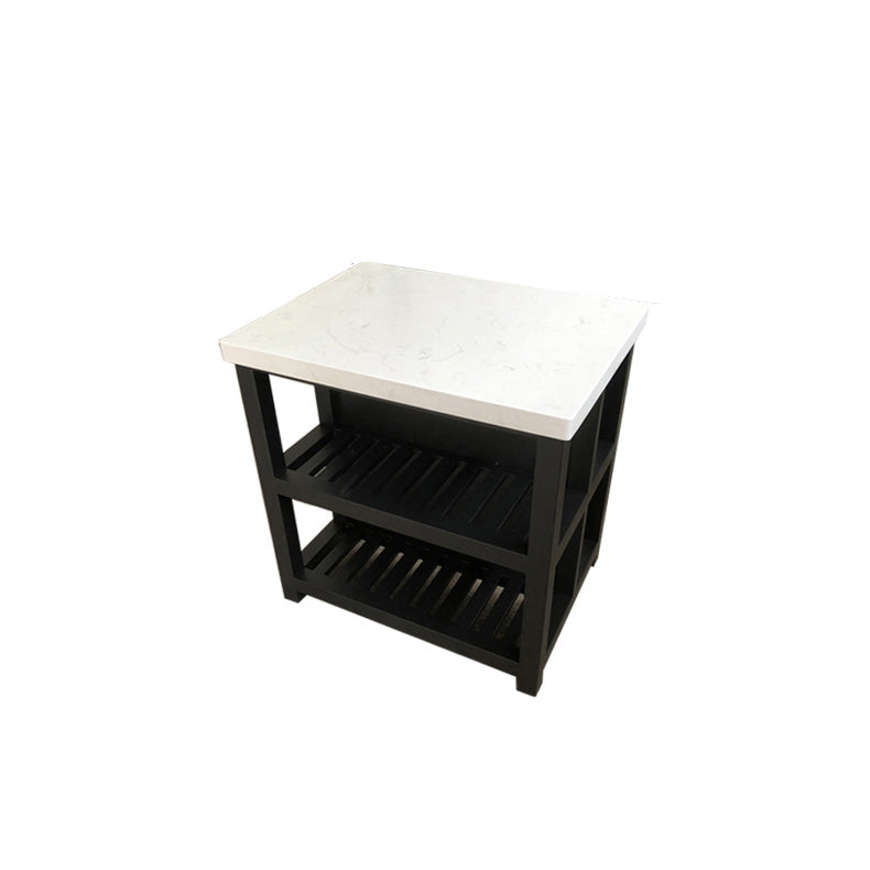 Modern Dining Room Kitchen Island Marble Prep Table with Storage Shelf