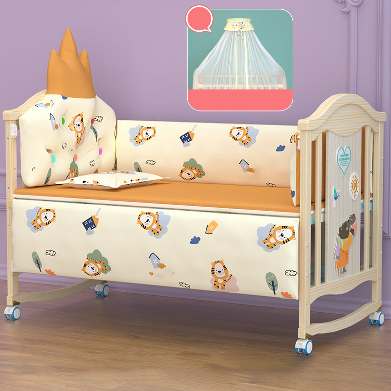 Scandinavian Wooden Nursery Bed Under Crib Storage with Wheels