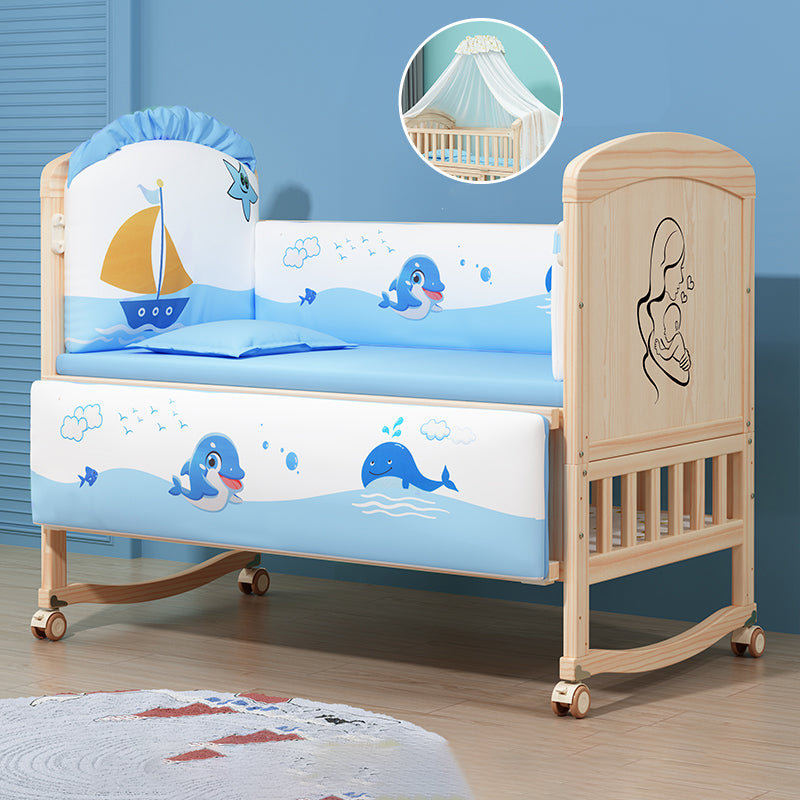 Wooden Scandinavian Nursery Crib Animal Print Color Matching Crib