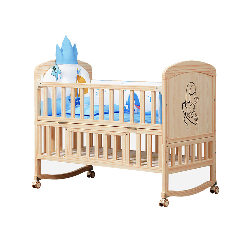 Wooden Scandinavian Nursery Crib Animal Print Color Matching Crib