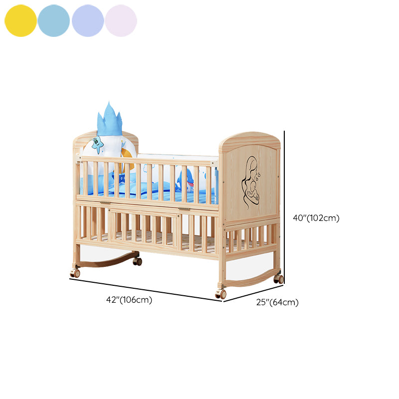 Wooden Scandinavian Nursery Crib Animal Print Color Matching Crib