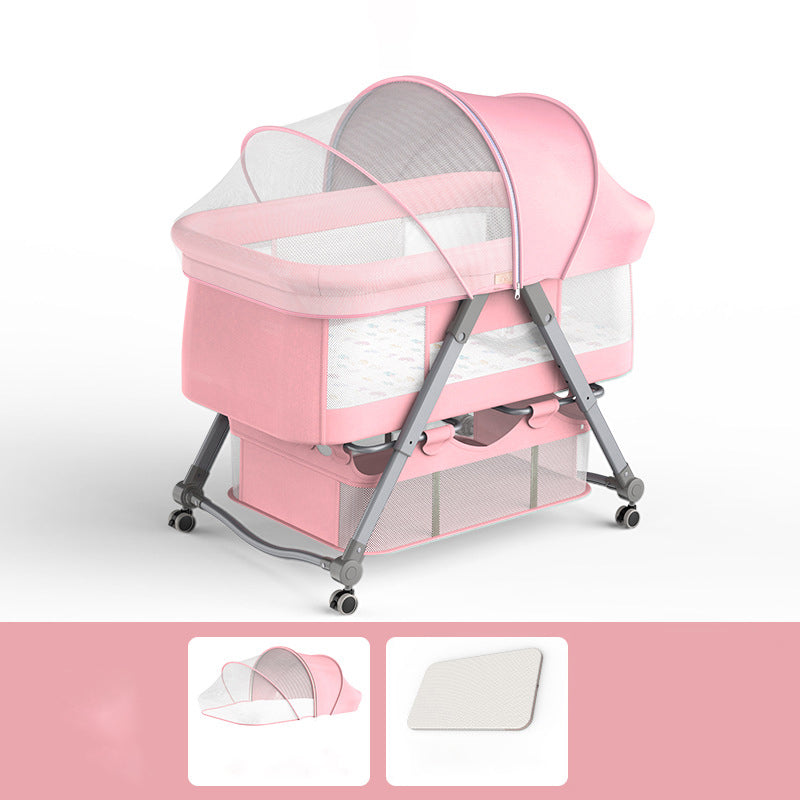 Foldable and Portable Cradle Moving Crib Cradle with Mattress and Wheel