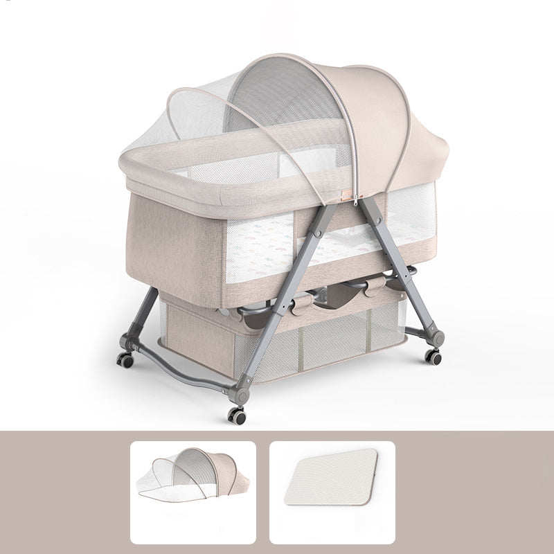 Foldable and Portable Cradle Moving Crib Cradle with Mattress and Wheel