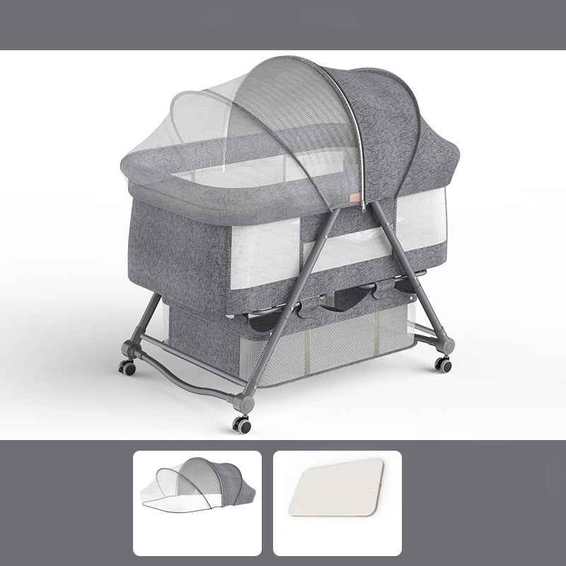 Foldable and Portable Cradle Moving Crib Cradle with Mattress and Wheel