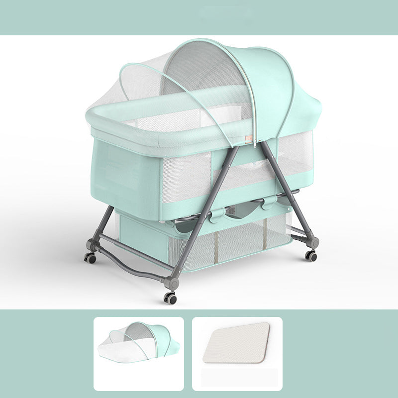 Foldable and Portable Cradle Moving Crib Cradle with Mattress and Wheel