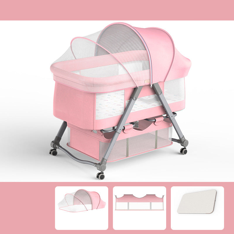 Foldable and Portable Cradle Moving Crib Cradle with Mattress and Wheel