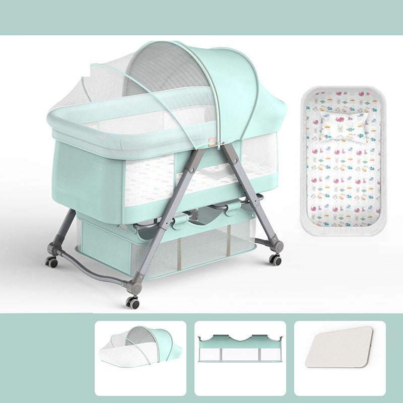 Foldable and Portable Cradle Moving Crib Cradle with Mattress and Wheel