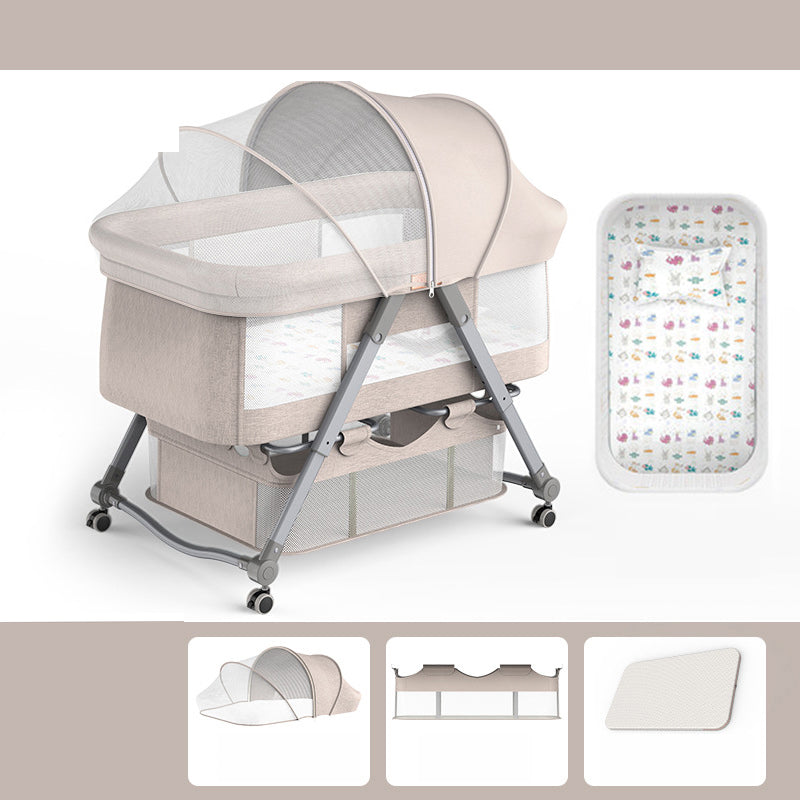 Foldable and Portable Cradle Moving Crib Cradle with Mattress and Wheel