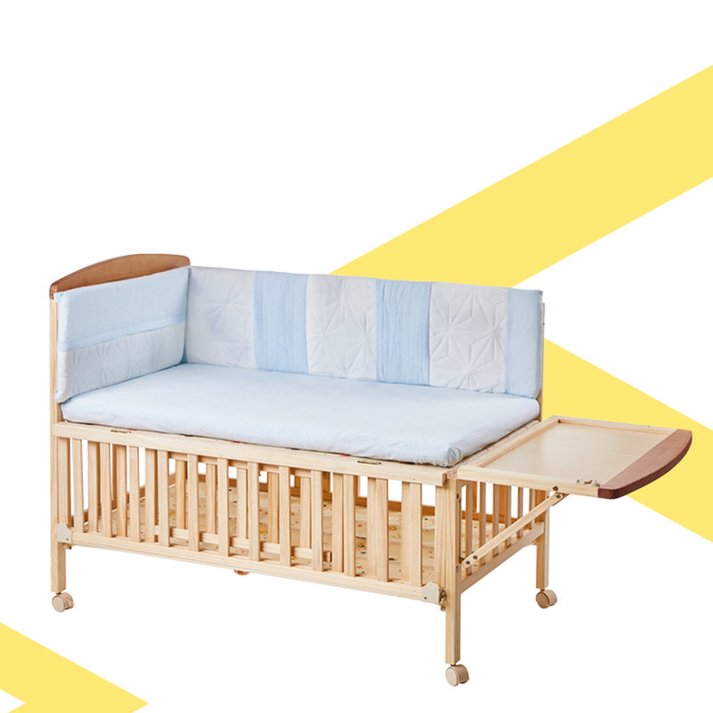 Solid Wood Convertible Baby Crib Natural Wood Crib with Storage and Adjustable Height