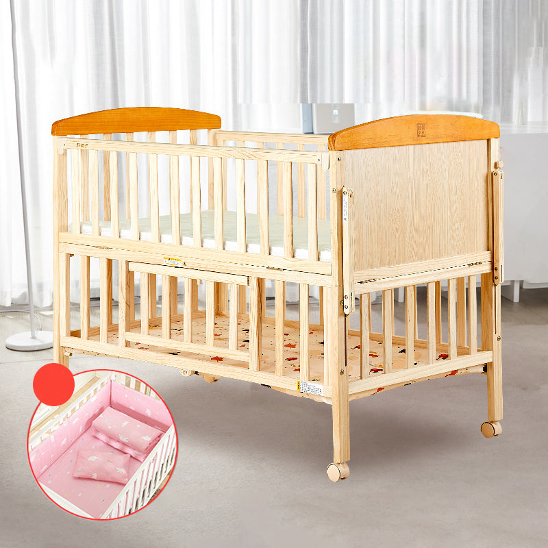 Solid Wood Convertible Baby Crib Natural Wood Crib with Storage and Adjustable Height