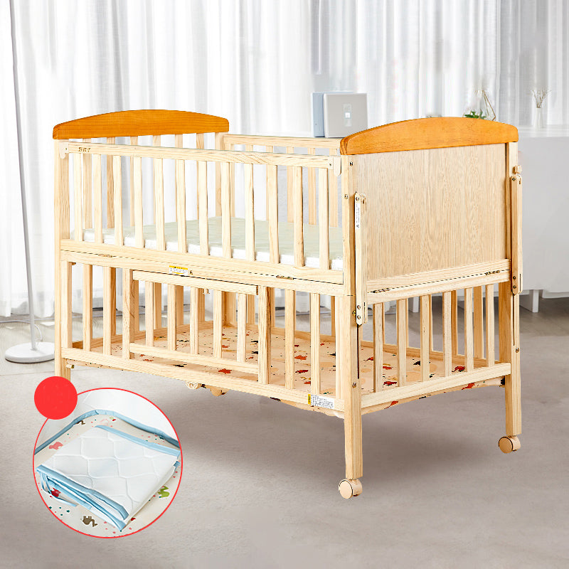 Solid Wood Convertible Baby Crib Natural Wood Crib with Storage and Adjustable Height