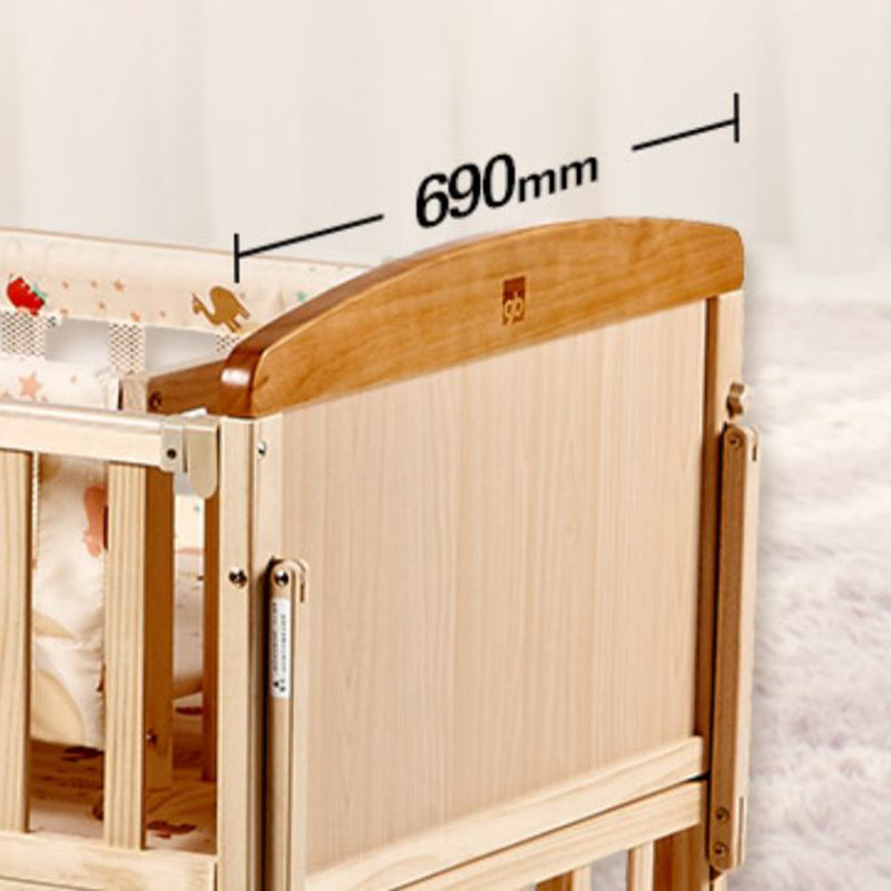 Solid Wood Convertible Baby Crib Natural Wood Crib with Storage and Adjustable Height