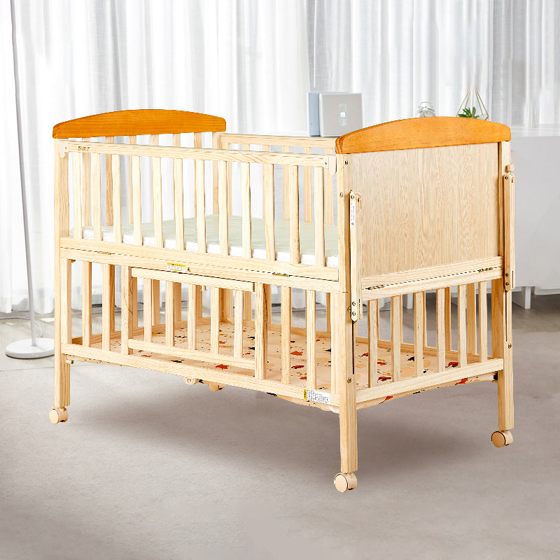 Solid Wood Convertible Baby Crib Natural Wood Crib with Storage and Adjustable Height